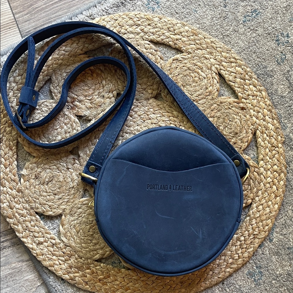 Portland Leather Deep Water Blue Round Crossbody